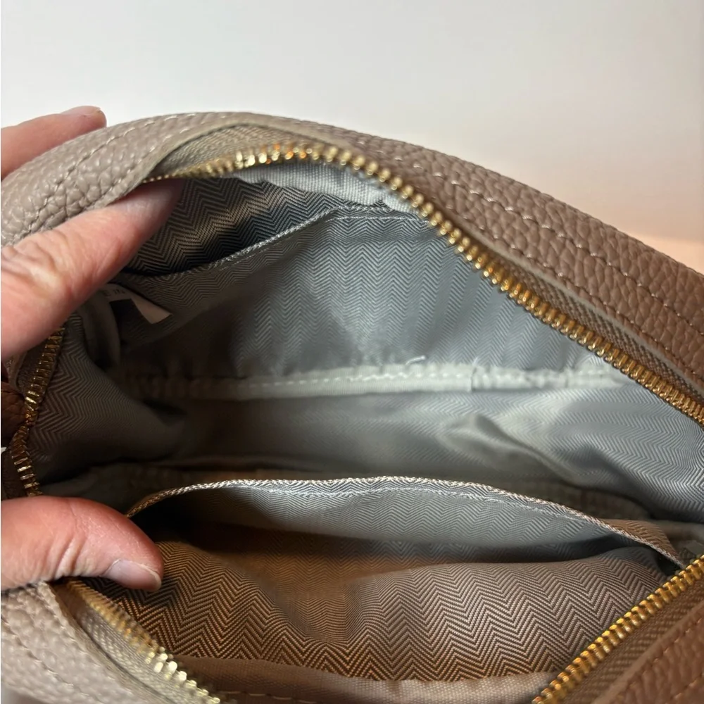 Taupe Pebbled Crossbody Bag with Striped Adjustable Strap - Picture 4 of 5